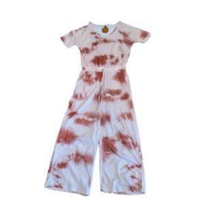 Pink tie-dyed, romper, size small, elastic waist, keyhole, button on the back